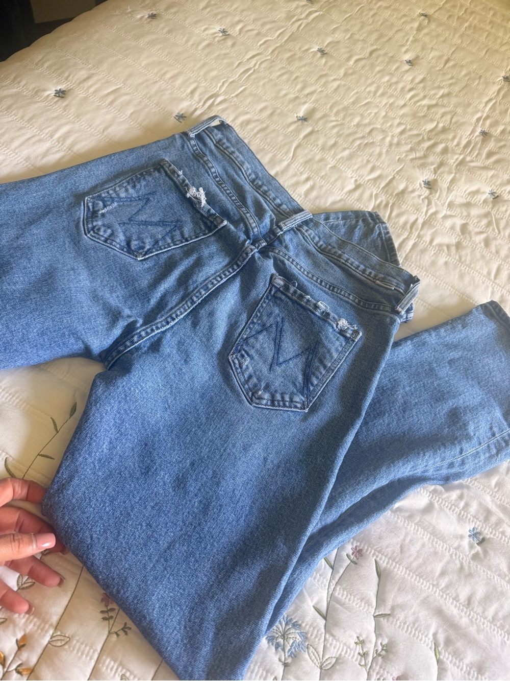 MOTHER Straight Leg Jeans in Medium Blue Denim